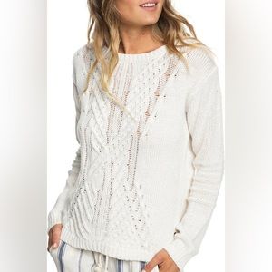 ROXY Glimpse of Romance Cable Knit Sweater in Marshmallow Women’s size Medium